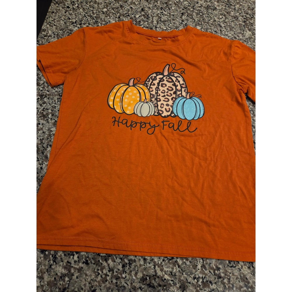 Unbranded Pumpkin Graphic Tee Womens M Orange Happy Fall‎  Print T-Shirt